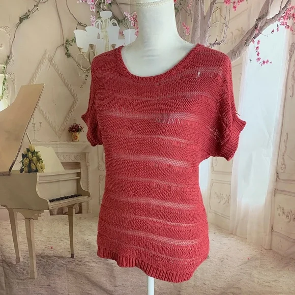 NEW Loft Burgundy Knit striped Sweater - Picture 1 of 6